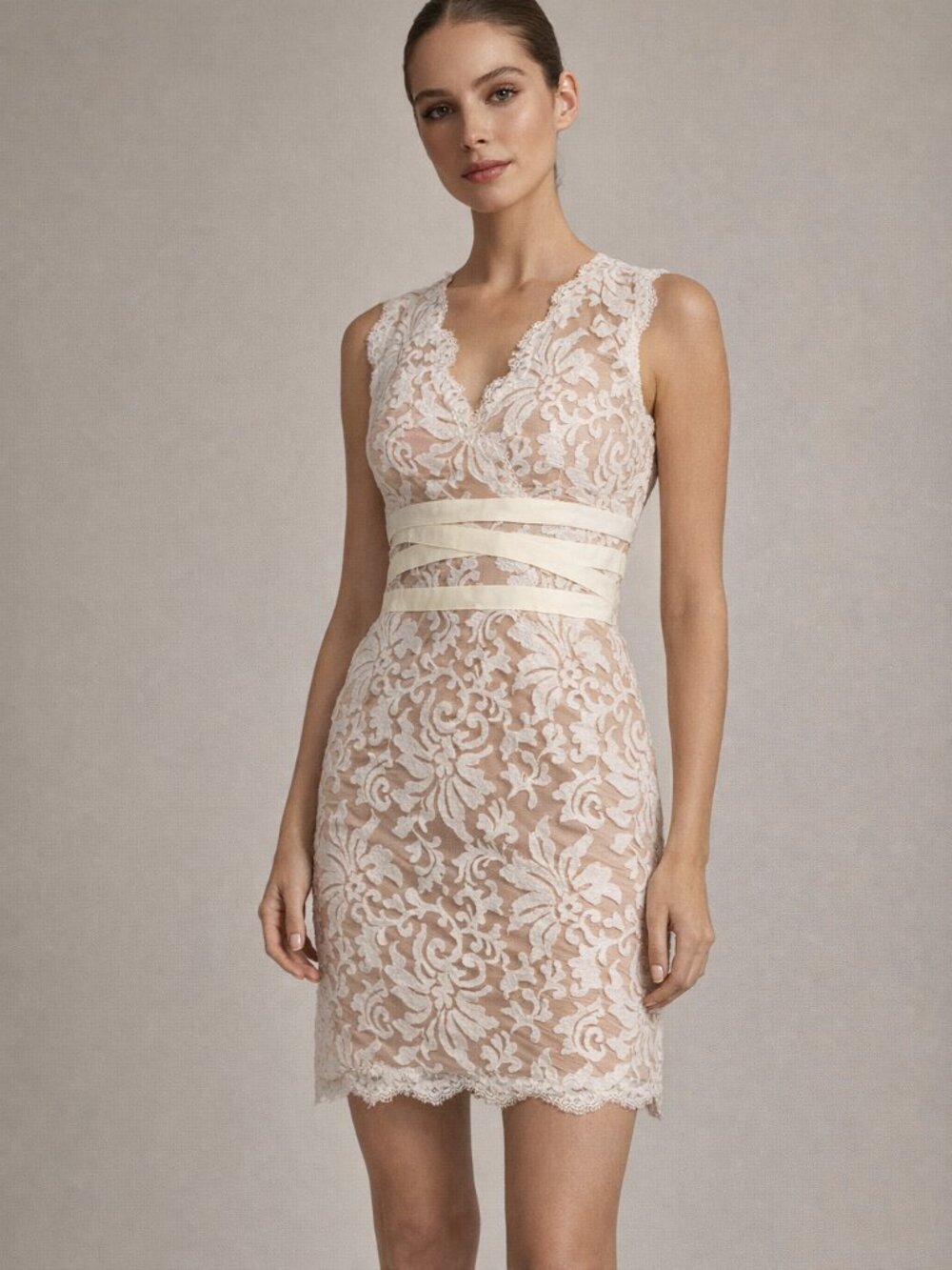 $360 msrp Tadashi Shoji white lace sleeveless dress size 4 wedding bachelorette